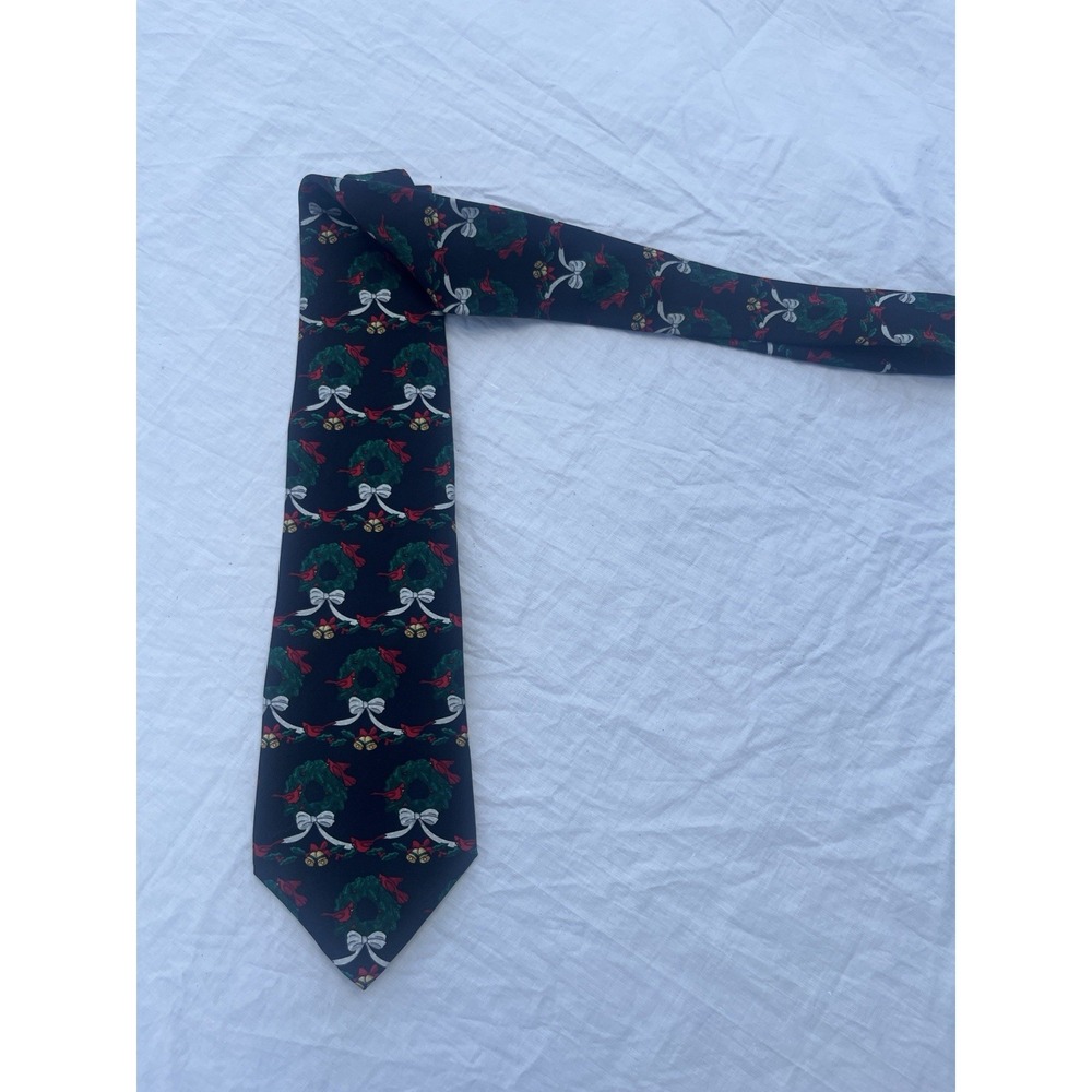 Men's Silk Tie Bar Tie with Christmas Wreath Design Holiday Classic Necktie